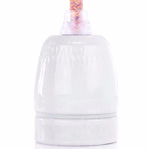 Porzellanfassung, Fassung Porzellan E27 glasiert, mit transp. Klemmnippel B-Ware - Bild 1 von 4