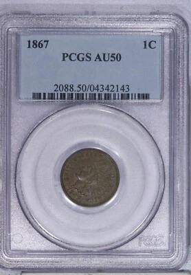 1867 Indian Cent 1c PCGS AU50 - Image 1 of 2