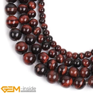 Red Tiger Eye Natural Gemstone Round Loose Big Hole 2mm Beads Jewelry Making 15" - Picture 1 of 45