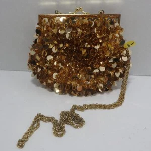 Fancy Evening Night Out with this Women's Gold Sequin Handbag Purse Long Chain - Picture 1 of 4