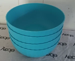 new 4 pcs Mainstays Plastic ribbed ,Cereal Bowls cyan - Picture 1 of 9