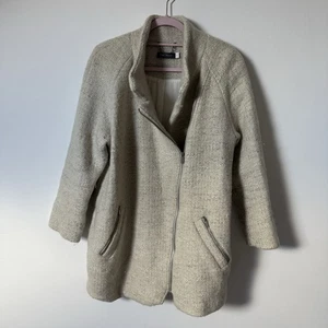 Neuwertiger cremefarbener Boucle-Wintermantel Samt aus Wollmischung mit Reißverschluss UK-Größe 14 für Damen - Bild 1 von 8