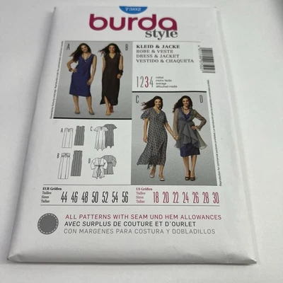 Vintage Burda Y2K Fashion Sewing Pattern 7502 Dress, Light Weight Jacket 18-30 - Image 1 of 4