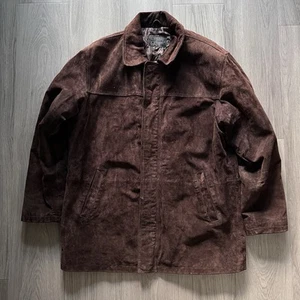 Easy Premium Suede Leather Coat Jacket Men’s Large Brown Vintage Quilted Pockets - Picture 1 of 16