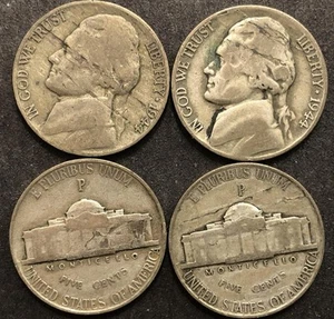 4pc 1943 1944 PLANCHET FLAW LAMINATION ERROR SILVER WAR NICKEL 5 CENT COINS - Picture 1 of 2