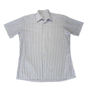 Maus & Hoffman Short Sleeve Button-down Shirt Purple Stripe Cotton USA Men Large - Picture 1 of 8