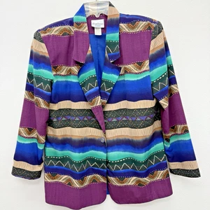 Jordana Medium 10/12 Jacket Blazer Coat Multicolor Geometric Made in USA Vtg 80s - Picture 1 of 12