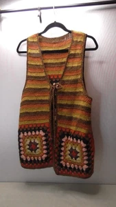 Vintage 70s Groovy Open Front Sweater Vest Hippie Boho Size Small - Bild 1 von 5