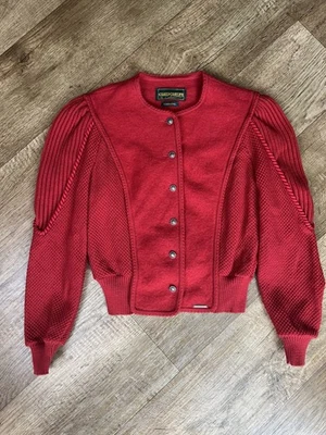 GEIGER Collections Boiled Virgin Wool Cardigan Sweater Women Size 38 US-8 Red - Image 1 of 4
