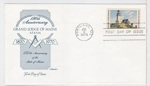 Turtles TradingPost - Maine Statehood - Masonic #1391 1970 FDC - Artmaster Cachet - Bild 1 von 1