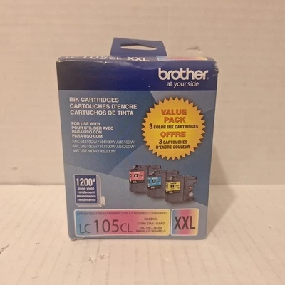 Brother LC105CL XXL Cyan, Magenta, Yellow Ink Cartridge 3-Pack  NEW Ex. 08/2025 - Image 1 of 2