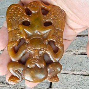 Chinese jade Antique hand-carved necklace  Ancient nice phoenix card statue3539 - Picture 1 of 7