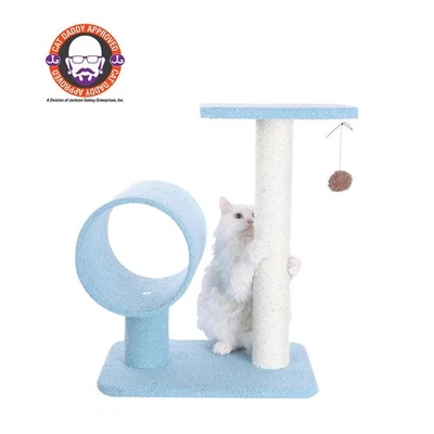 Sky Blue 25" Real Wood Cat Tree With Scratcher And Tunnel For Privacy And... - Image 1 of 4