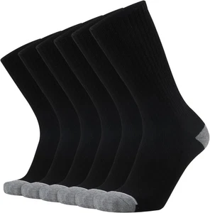KMM Men's Cotton Full Thick Cushion Crew Socks Moisture 10-13, Black 6 Pairs - Imagen 1 de 6