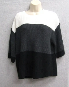 Damen Pullover Medium schwarz weiß 3/4 Arm Rundhals Preppy Chic - Bild 1 von 9