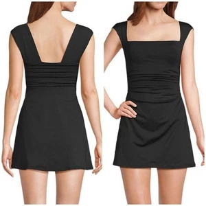 12 Lands End Cuello Cuadrado Acanalado Vestido de Baño Traje de Baño Negro - Imagen 1 de 5