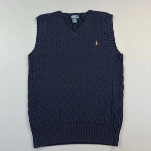 Vintage Polo Ralph Lauren Sweater Vest Boys XL Blue Cable Knit V Neck Pullover - Picture 1 of 9