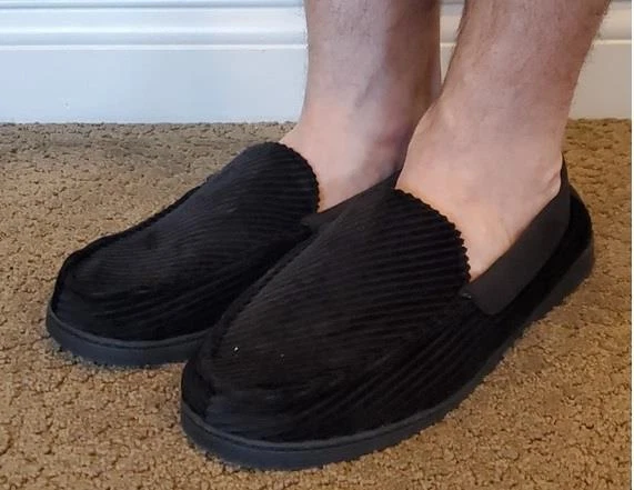 Zapatillas mocasín de pana Jason Dearfoams para hombre talla pequeña 7/8 mediana 9/10 negras nuevas con etiquetas Foto 1 de 1