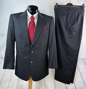 VITO RUFOLO (44R 36W) Mens Dark Solid Gray Wool Jacket Pleat Cuff Pants Suit - Picture 1 of 11