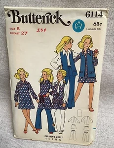Blusa Chaleco Vestido Pantalones Niñas Talla 8 Sin Cortar Patrón Costura Butterick Vintage 6114 - Imagen 1 de 2