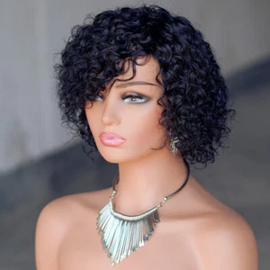 10A Short Curly Human Hair Wigs for Black Women 8inch Kinky Curly Wig Glueless - Picture 1 of 6