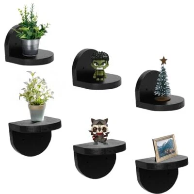 Small Black Figurine Display Ledges, 6 packs of Mini Floating Shelves for  - Image 1 of 4