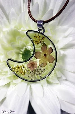 Collana In Argento Con Ciondolo A Fiori In Fiori Secchi Luna Estate #M062 - Immagine 1 di 4
