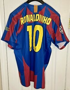 Nike Dri-Fit Barcelona 2005-2006 Ronaldinho #10 Soccer Home Jersey XXL UCL RARE!