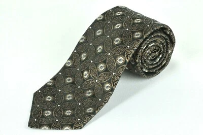 Corbata Ike Behar negra y marrón medallón tejida seda 58 x 3,25 Foto 1 de 3