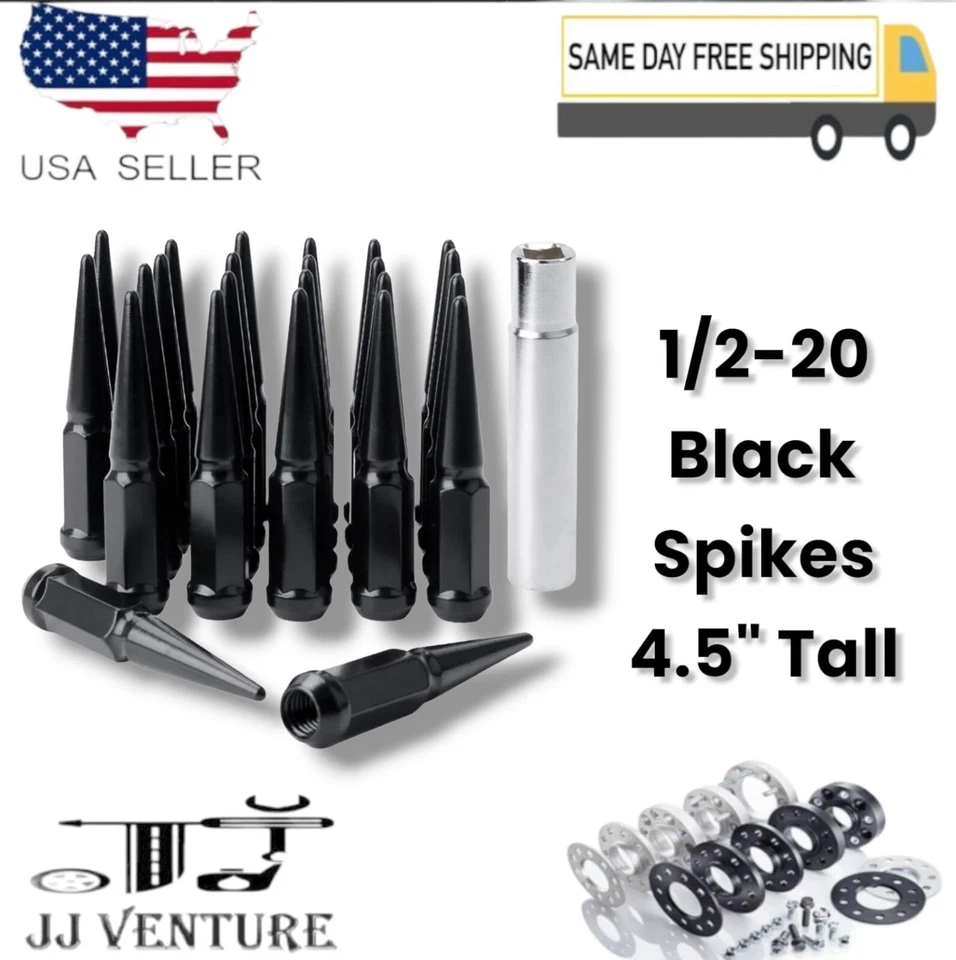 Tuerca de clavo sólido 16 piezas negra 4,5" de alto 1/2-20 + ajuste de llave Ford Mustang vintage Foto 1 de 3