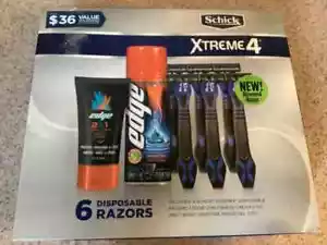 Schick Xtreme4 Razor Gift Set ~ 6 Razors + Bonus Edge Gel & Edge Cream ~ NIB - Picture 1 of 4