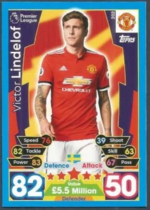 TOPPS MATCH ATTAX 2017-18- #202-MANCHESTER UNITED-VICTOR LINDELOF - Picture 1 of 1