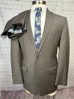 CHAPS Mens Brown CLASSIC FIT Flat Front 2 Pc Suit 39R Jacket 35x32 Pant - Image 1 of 4