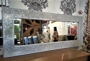 Mosaic Crackle Design Rectangle Champagne Wall Mirror Full Length 120x50cm - Picture 1 of 4