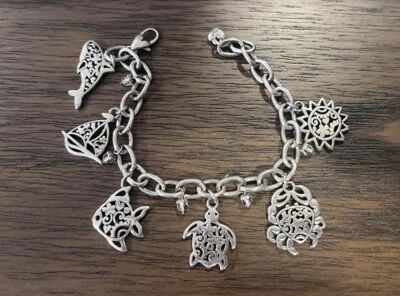 "Brazalete Brighton paisaje marino plata dije y cristal colgante retirado 7""-8""" Foto 1 de 4