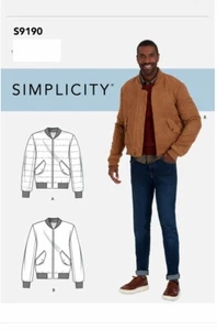 Simplicity 9190 Mens Bomber Varsity Jacket Pattern Size 34-42 or Size 44-52 - Picture 1 of 4