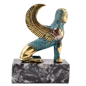 Statue antike griechische Mythologie Sphinx Messing 4,68 Zoll - 11,9 cm Gussmarmor Sockel Neu - Bild 1 von 10