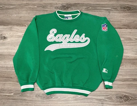 Vintage Philadelphia Eagles NFL Script Football Green Starter SweatShirt Size L Cover