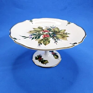 Princess House Winter Garden Footed Cake Stand Holiday Christmas Holly Plate - Picture 1 of 7