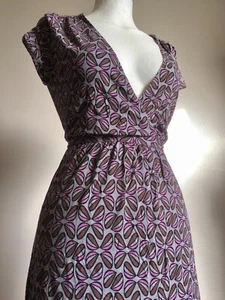 La Redoute Butterfly Print Plunge Tea Dress 10 Stretch Vintage Quirky Ditsy Cute - Picture 1 of 7