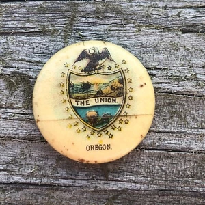 Oregon State Seal Pinback Button Pin Whitehead Hoag AS IS 1894 1896 Vintage Antique - Bild 1 von 12