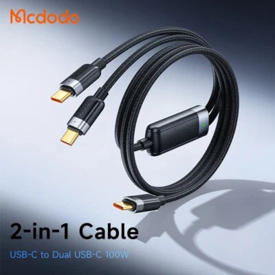 Mcdodo 100W 2 in 1 USB-C Cable Gold Pin 480Mbps Fast Charger Nylon USB C Cable - Image 1 of 4