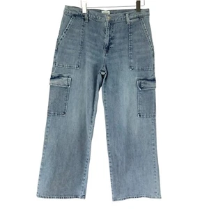 Hudson Blue High Rise Wide Leg Cargo Jeans Size 32 Light Wash Denim - Picture 1 of 6