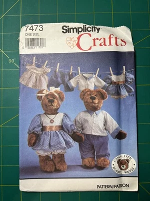 Vtg Simplicity Pattern 7473 Jointed Bear 16" Male Female Clothing Uncut - Image 1 of 4