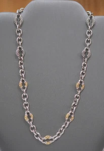 Scott Kay Signed 18k & Sterling Silver 925 STATION Fancy Link Necklace 17" NICE - Picture 1 of 15