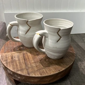 2 Jared Jeffe Handcrafted Pottery Mugs Cups Design Gold Studio Kintsugi Style - Picture 1 of 13