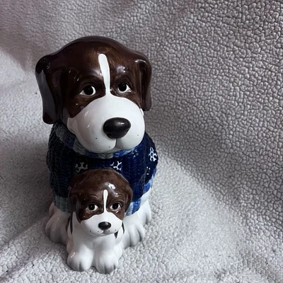 HomeTrend Mercuries Homespun Holiday Collection Cookie Jar St Bernard Dog & Pup - Image 1 of 4