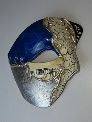 Phantom Of Opera Musical Masquerade Venetian Men Half Mask - Blue Silver - Image 1 of 4