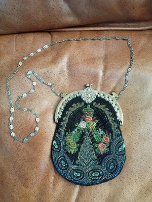 Cartera cruzada con cuentas CHRISTIANA de colección con forro de seda y bolso de hombro espejo años 90 Foto 1 de 4