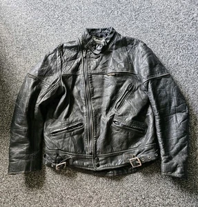 Chaqueta de cuero Belstaff de los años 80 para hombre Reino Unido 40 negra motociclista vintage escondida - Imagen 1 de 17